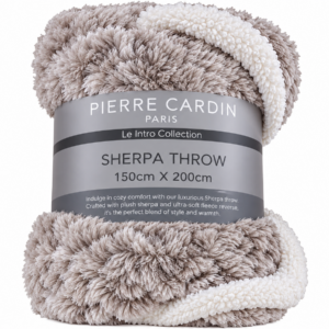 Pierre Cardin Sherpa Throw – Taupe & Cream