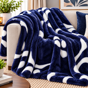 CASA Collection Coral Fleece Throw – Navy Blue & White
