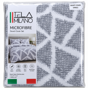 TELA MILANO Microfibre Duvet Cover Set – Grey & White Geometric