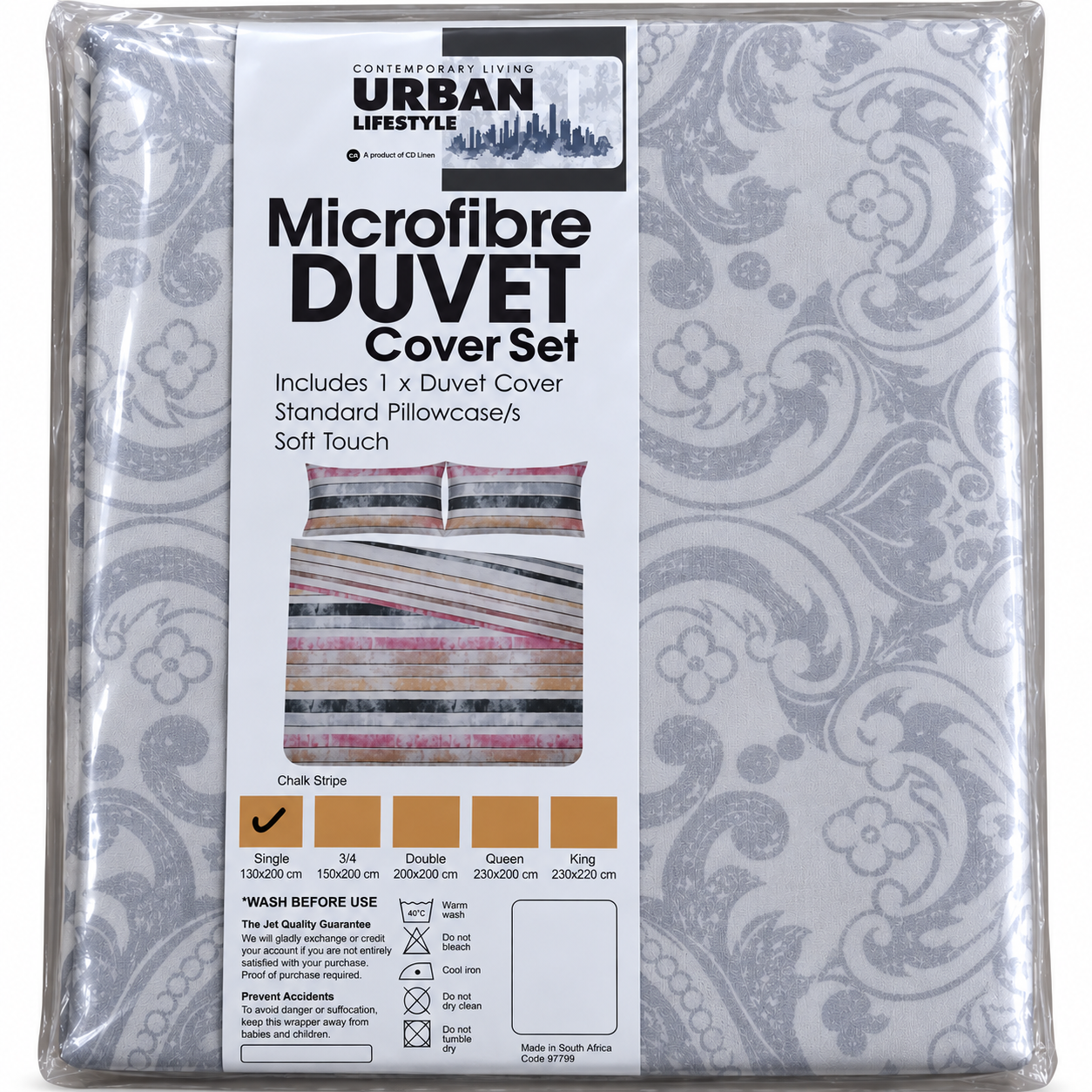 URBAN Lifestyle Microfibre Duvet Cover Set – Grey & White Floral - Image 2