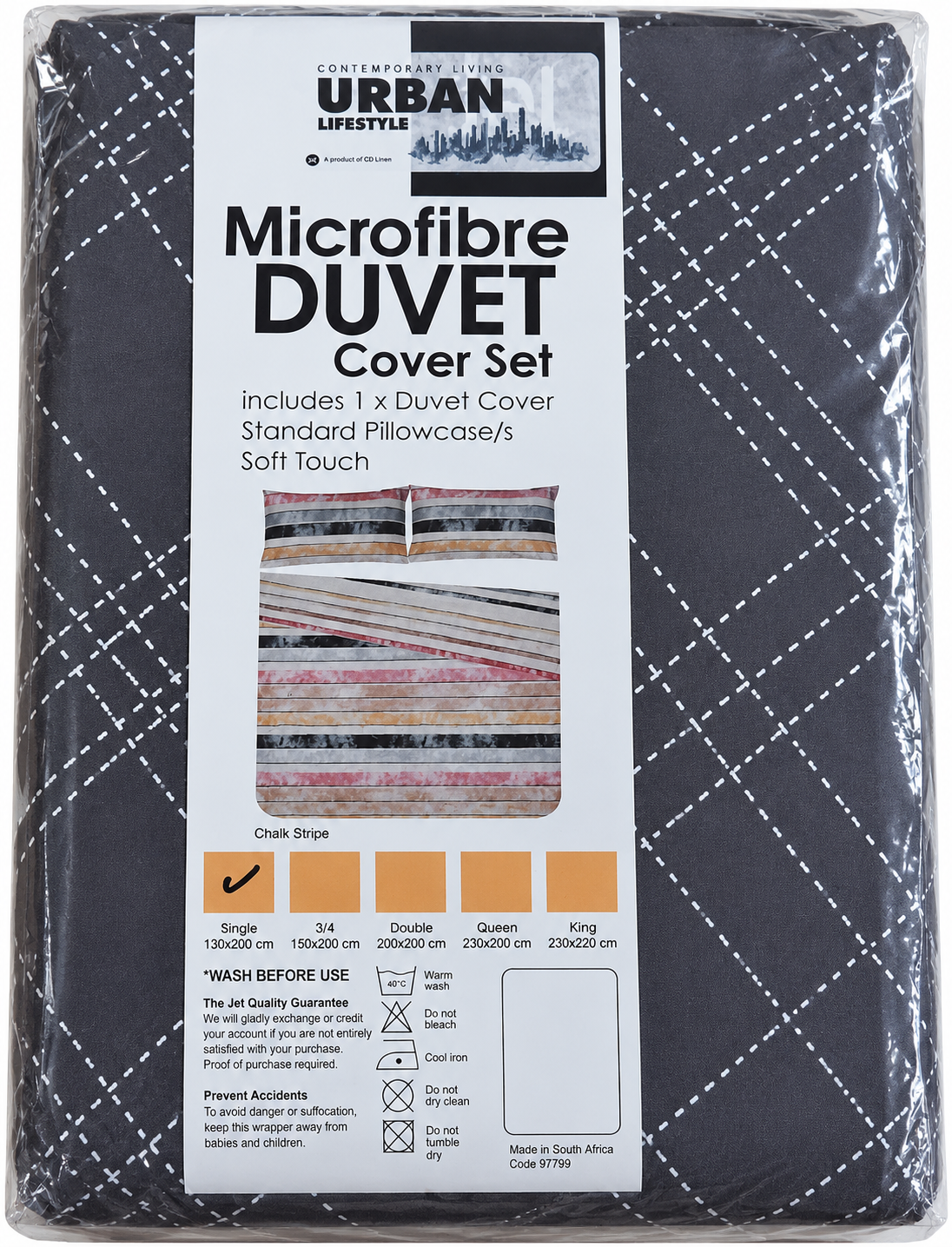 URBAN Lifestyle Microfibre Duvet Cover Set – Charcoal Grey & White Geometric - Image 2
