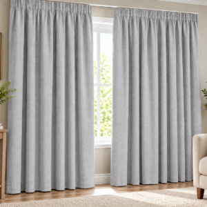 Pierre Cardin Micro Linen Taped Lined Curtain – Light Grey / Stone | 230 × 218 cm