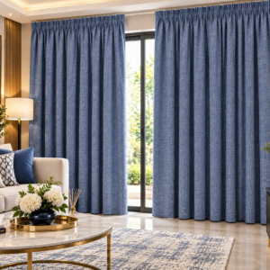 Pierre Cardin Micro Linen Eyelet Lined Curtain – Denim Navy Blue | 260 × 225 cm
