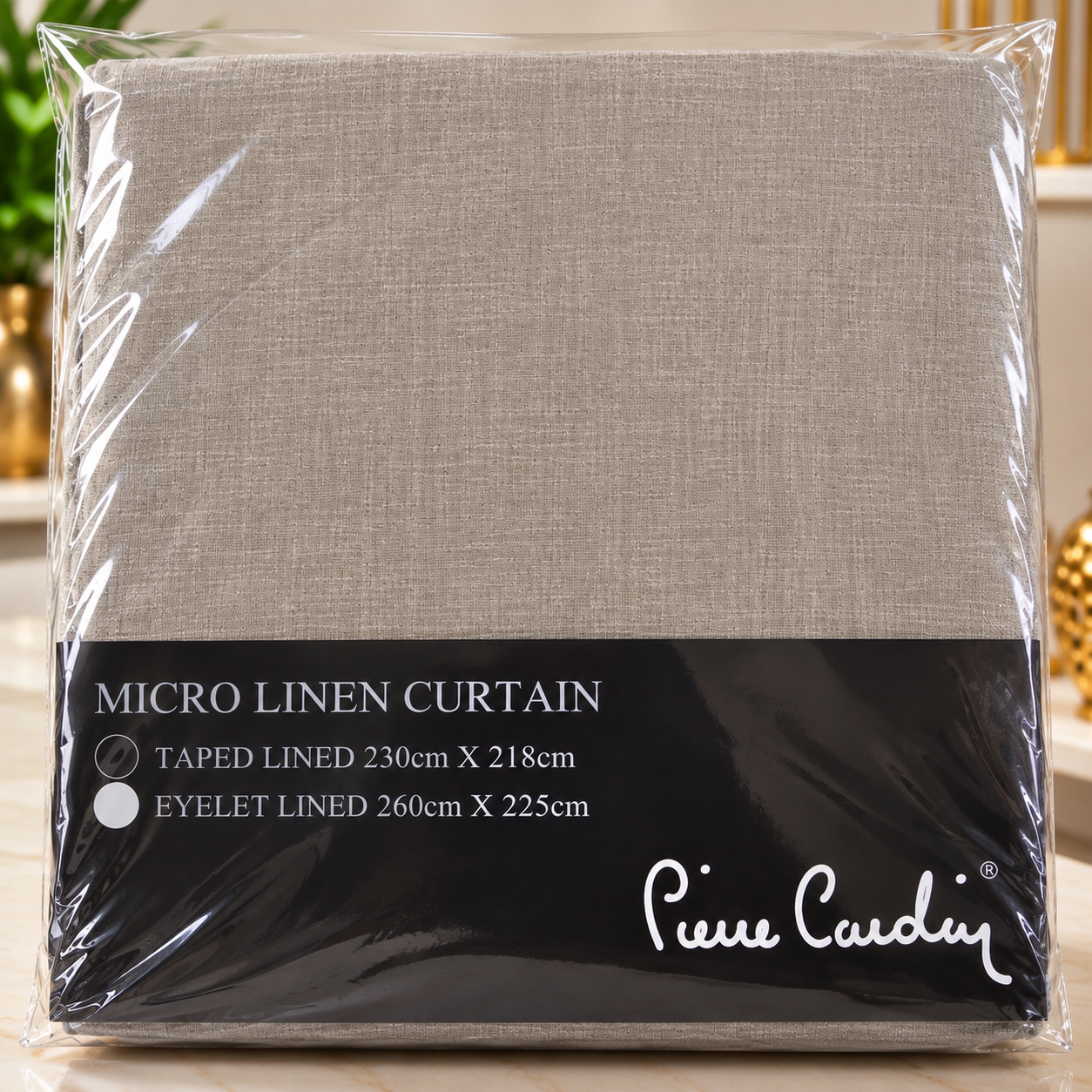 Pierre Cardin Micro Linen Eyelet Lined Curtain – Beige / Taupe | 260 × 225 cm - Image 2