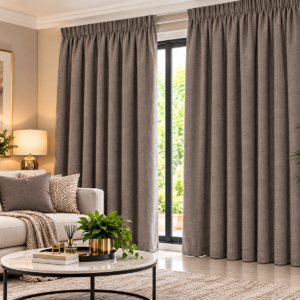 Pierre Cardin Micro Linen Taped Lined Curtain – Beige / Taupe  | 230 × 218 cm