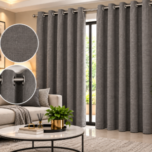 Pierre Cardin Micro Linen Eyelet Lined Curtain – Charcoal Grey | 260 × 225 cm