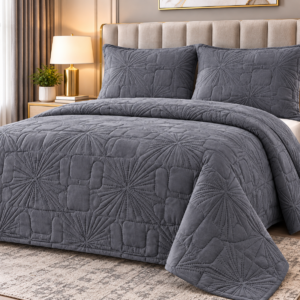 Pierre Cardin Silky Feel Quilt Set – Charcoal Grey | 240 × 240 cm | Queen & King