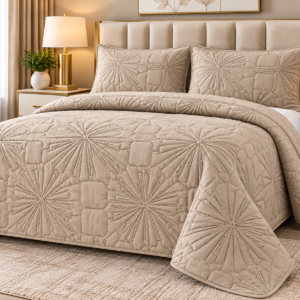 Pierre Cardin Silky Feel Quilt Set – Beige | 240 × 240 cm | Queen & King