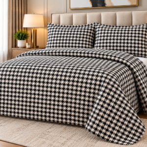Pierre Cardin Houndstooth Quilt Set – Black & White | 240 × 240 cm | Queen & King