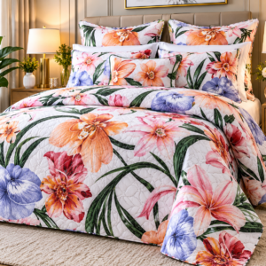 Pierre Cardin Esmeray Floral Quilted Comforter 5 piece Set