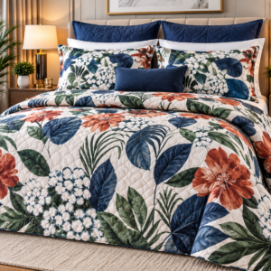 Pierre Cardin Tropical Frond 5-Piece Scalloped Quilt Set – Multicolour | 230 × 260 cm