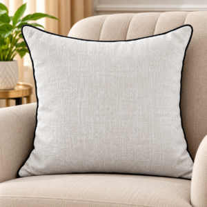 Elegant Textured Scatter Cushion – Cream Beige with Black Piping