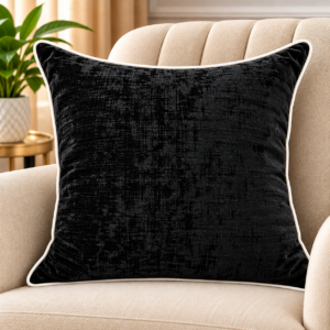 Luxury Textured Scatter Cushion – Black with Cream Piping