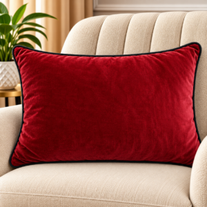 Luxury Velvet-Look Scatter Cushion – Burgundy Red with Black Piping