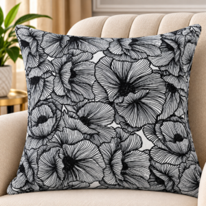 Elegant Black & White Floral Scatter Cushion