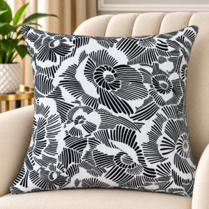 Modern Abstract Floral Scatter Cushion – Black & White