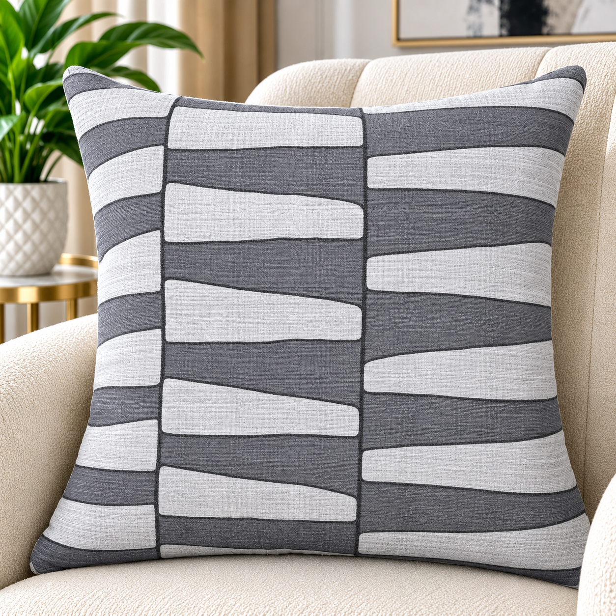 Modern Geometric Scatter Cushion – Grey & Light Grey