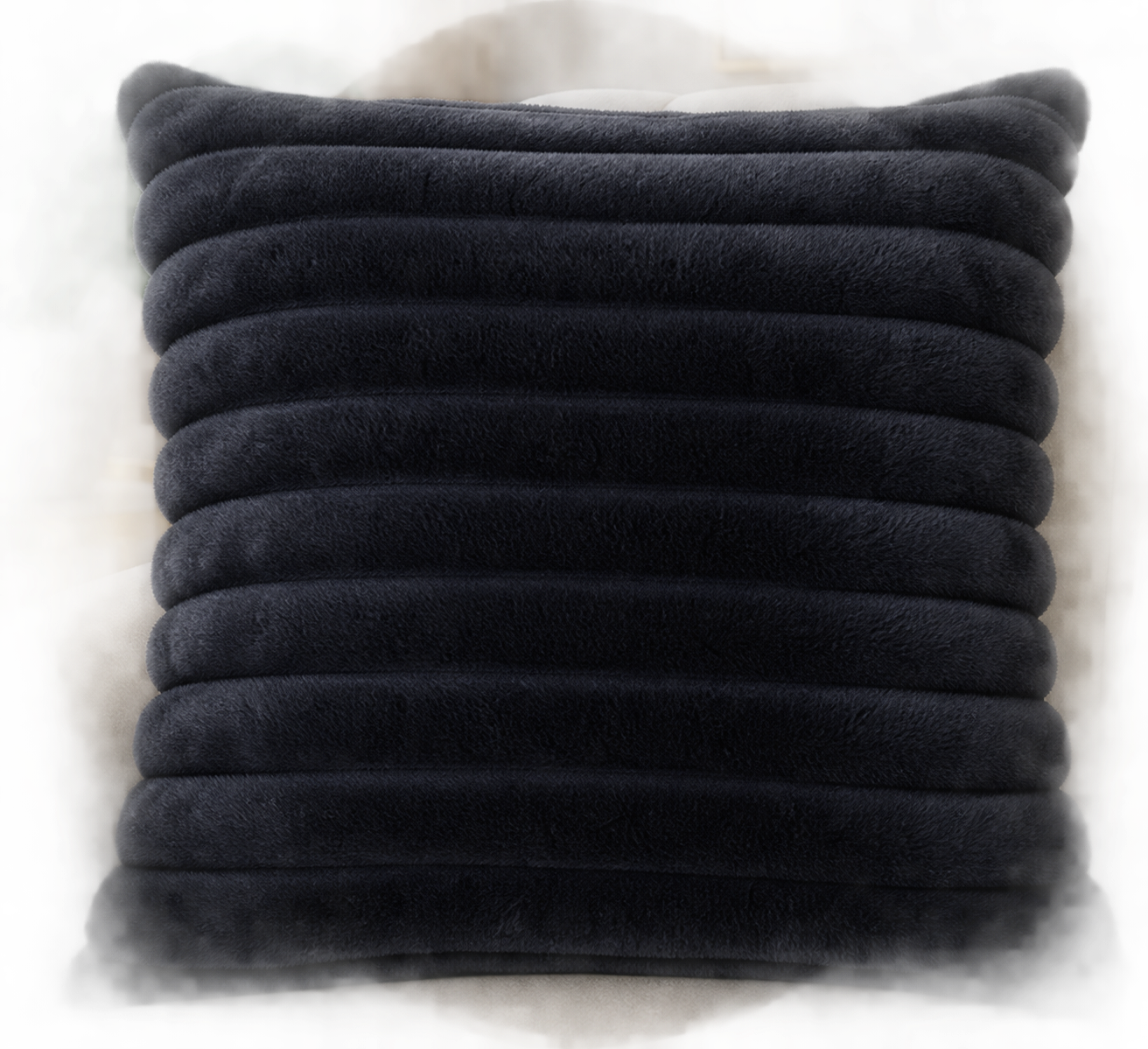 Luxury Ribbed Plush Scatter Cushion – Black - Image 2