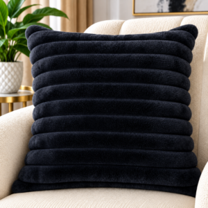 Luxury Ribbed Plush Scatter Cushion – Black