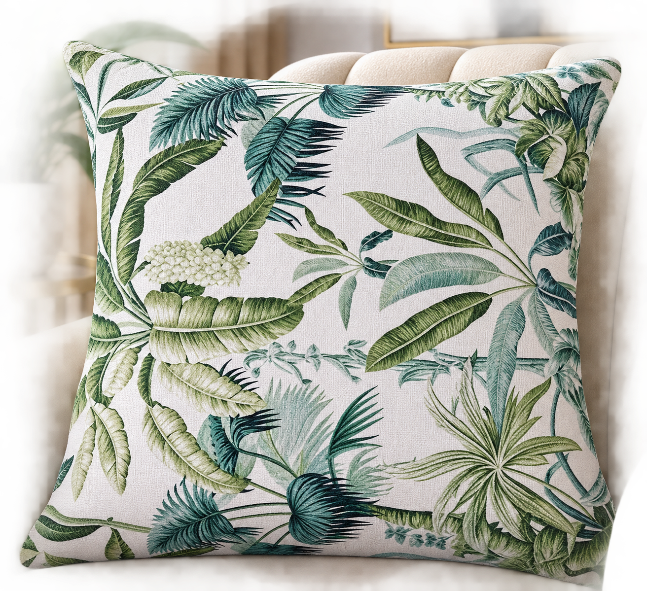 Elegant Tropical Botanical Scatter Cushion – Green & Cream - Image 2