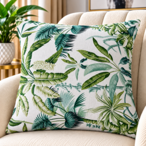 Elegant Tropical Botanical Scatter Cushion – Green & Cream