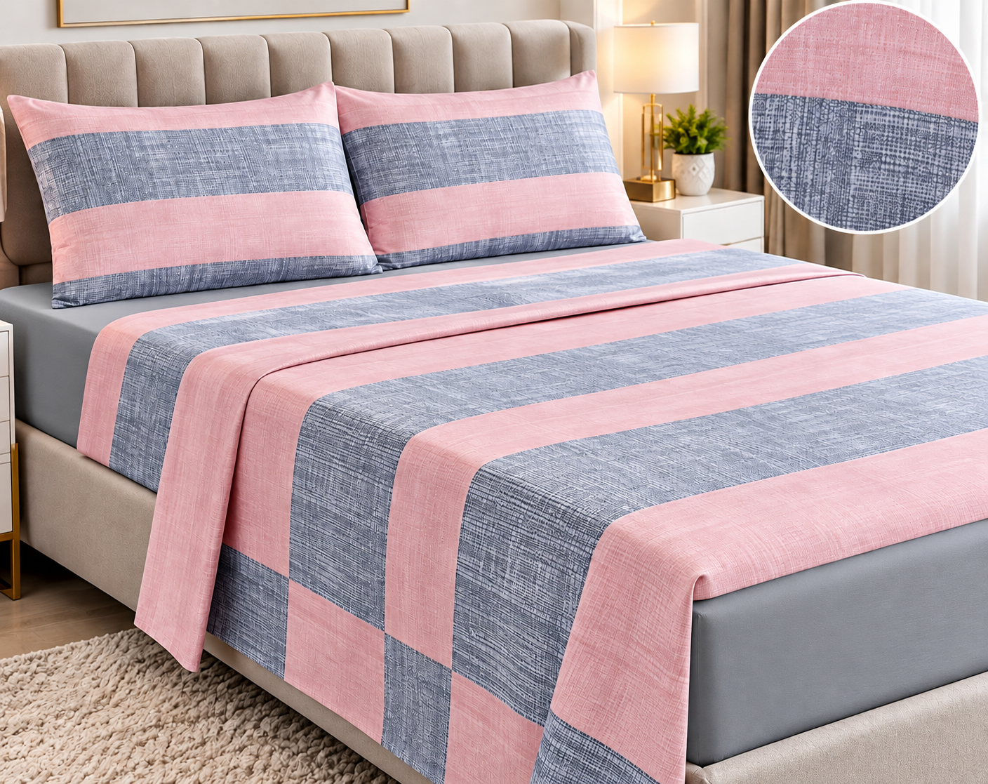 Casa Collection Winter Sheet Set – Pink & Grey
