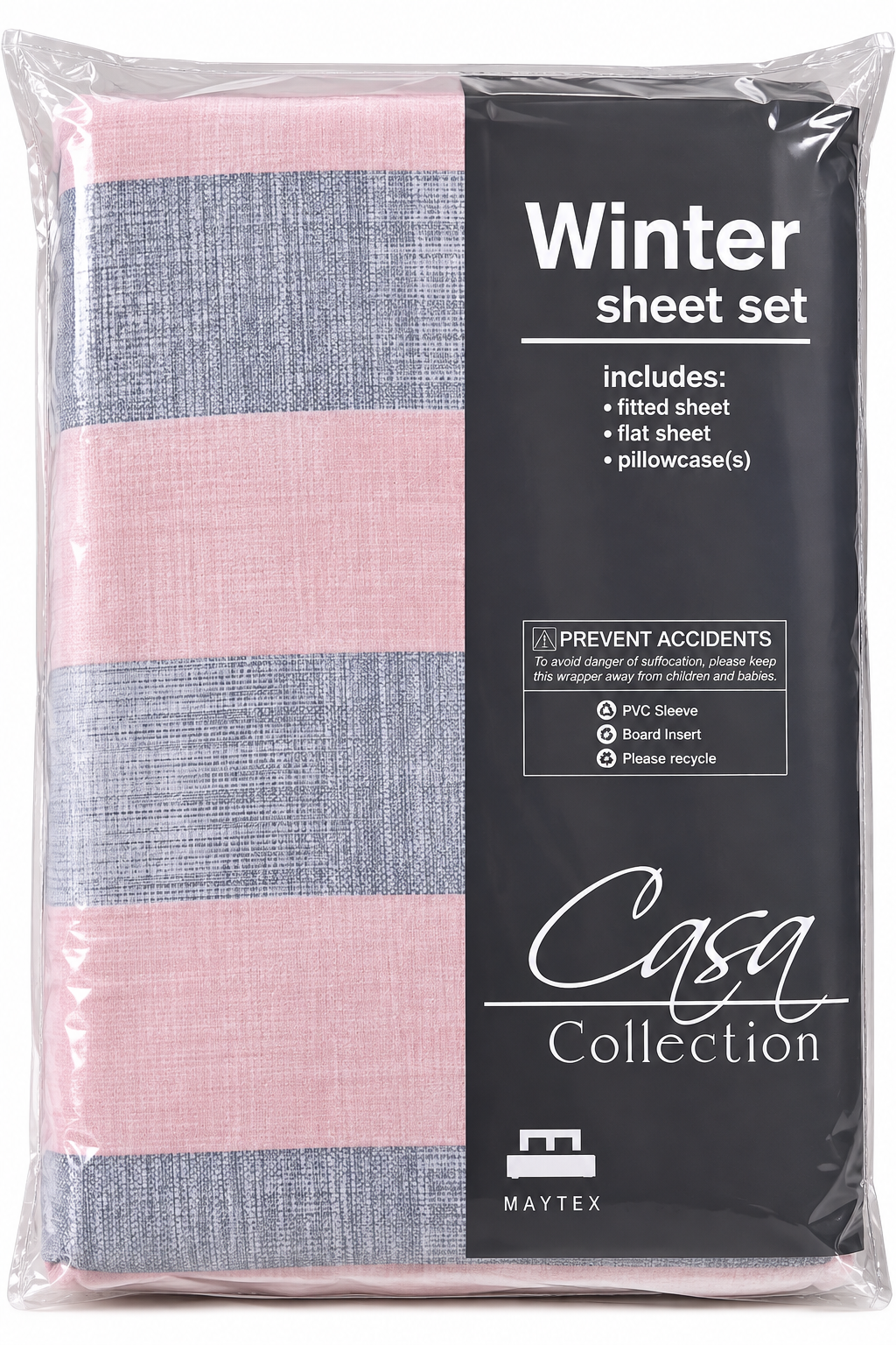Casa Collection Winter Sheet Set – Pink & Grey - Image 2