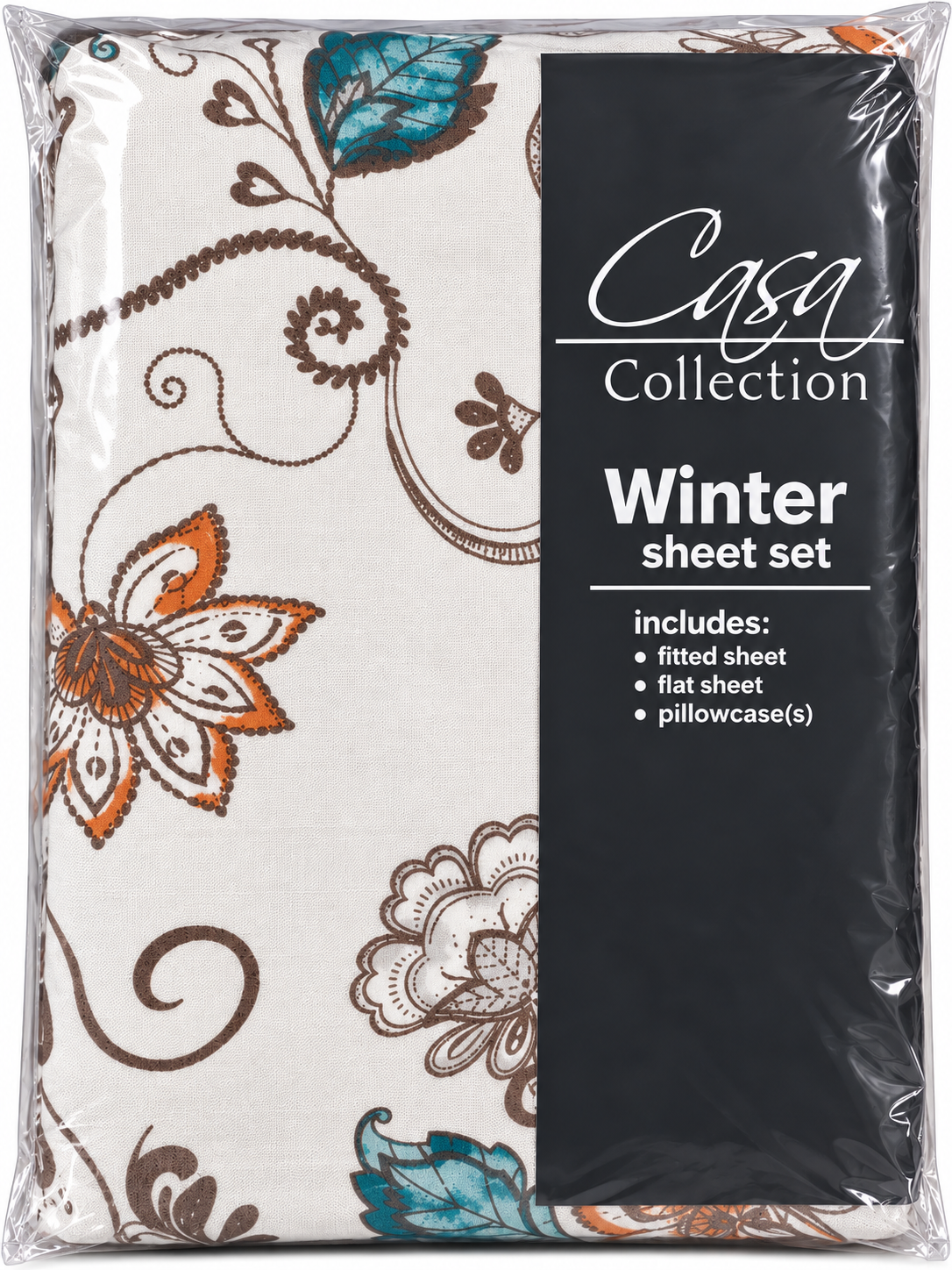 Casa Collection Winter Sheet Set – Cream Floral & Grey - Image 2