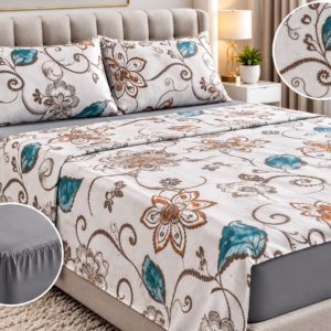 Casa Collection Winter Sheet Set – Cream Floral & Grey