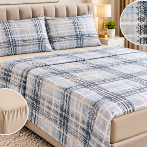Casa Collection Winter Sheet Set – Blue & Beige Checkered
