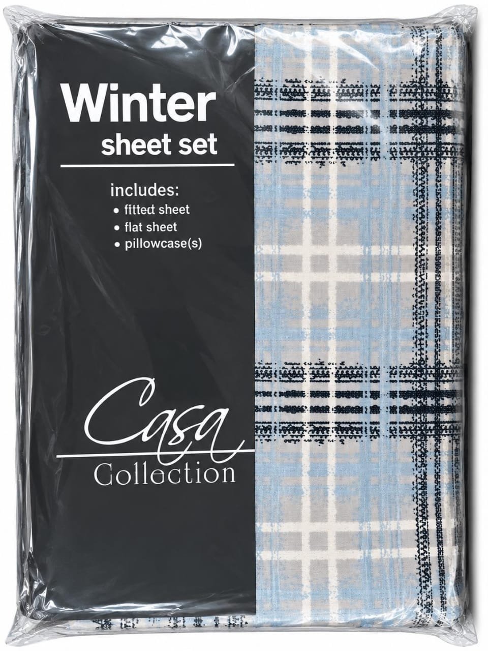 Casa Collection Winter Sheet Set – Blue & Beige Checkered - Image 2