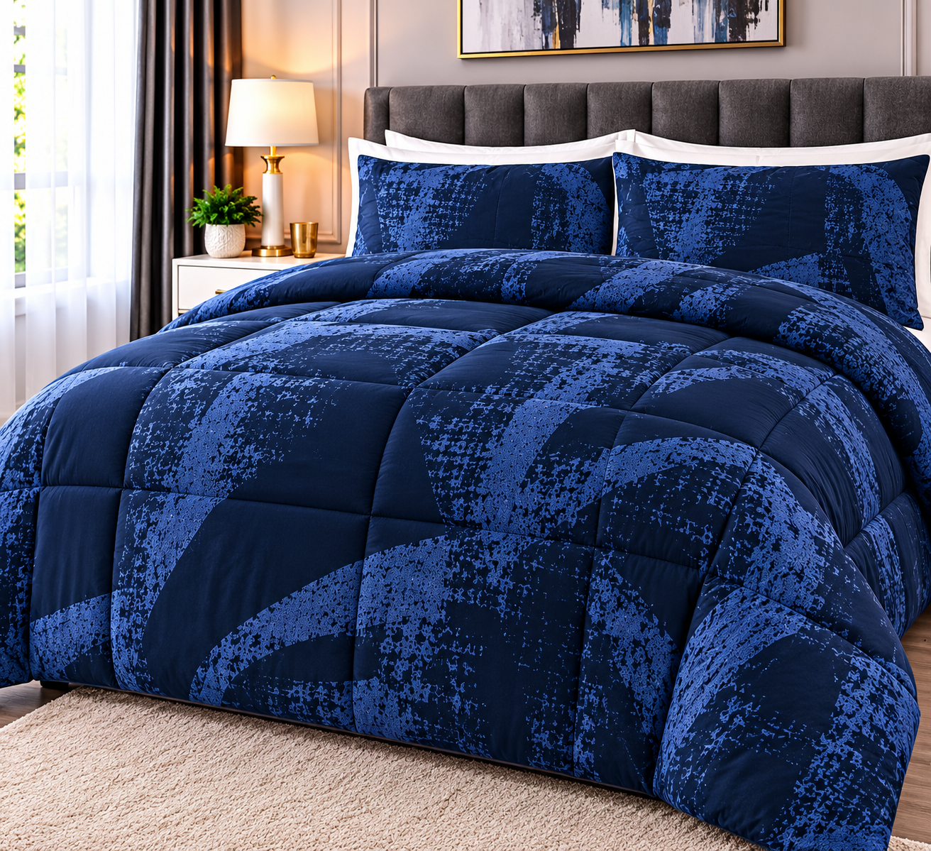 Pierre Cardin Soft & Lofty Comforter – Navy Blue Abstract Design
