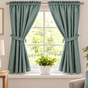 Taped Café Curtains – Sage Green | Twin Pack (110 × 120 cm)