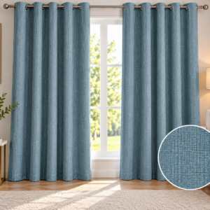 Pierre Cardin Micro Linen Curtain – Dusty Blue | Eyelet Lined (260 × 225 cm)