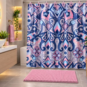 ProductCASA Collection 14-Piece Bath Set – Pink & Navy Blue Floral