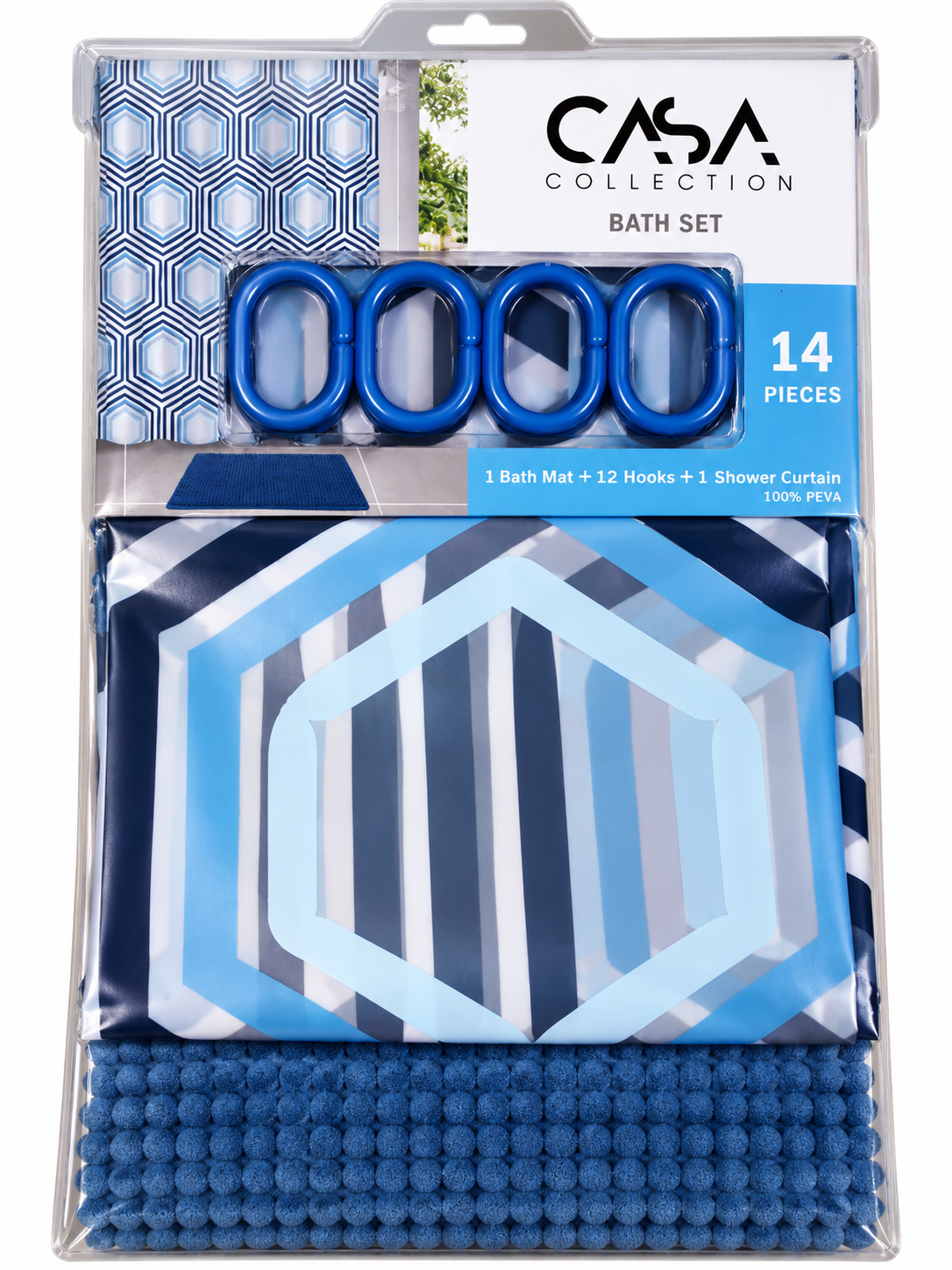 CASA Collection 14-Piece Bath Set – Blue Geometric Design - Image 2