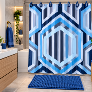 CASA Collection 14-Piece Bath Set – Blue Geometric Design