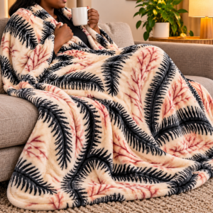 TO'HOME Golden Camel Luxurious Blanket – Tropical Fern Design