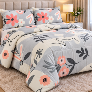 TEX MILANO Floral Comforter – Grey, Cream & Peach