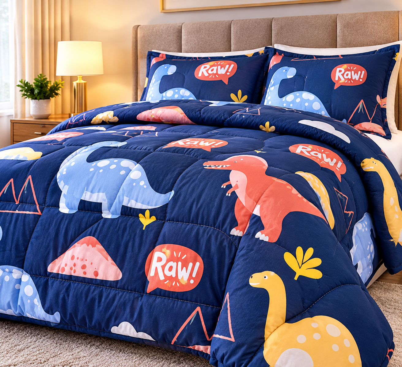 TELA MILANO Dinosaur Comforter – Navy Blue