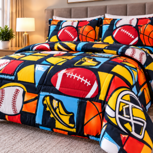 Sports-Themed Comforter – Navy Blue and Multicolour