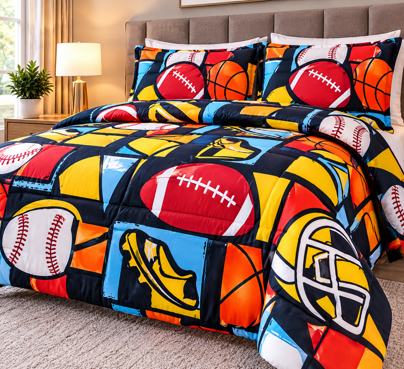 Sports-Themed Comforter – Navy Blue and Multicolour