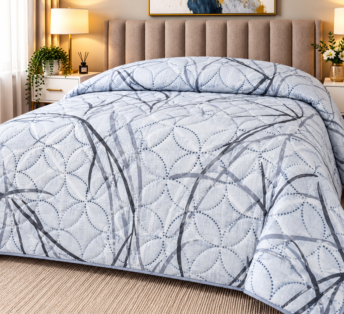 Pierre Cardin Le Intro Collection – Silky Feel Microfibre Quilt - White & Grey