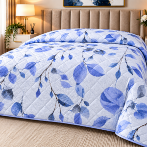 Pierre Cardin Le Intro Collection – Silky Feel Microfibre Quilt - White & Blue Floral