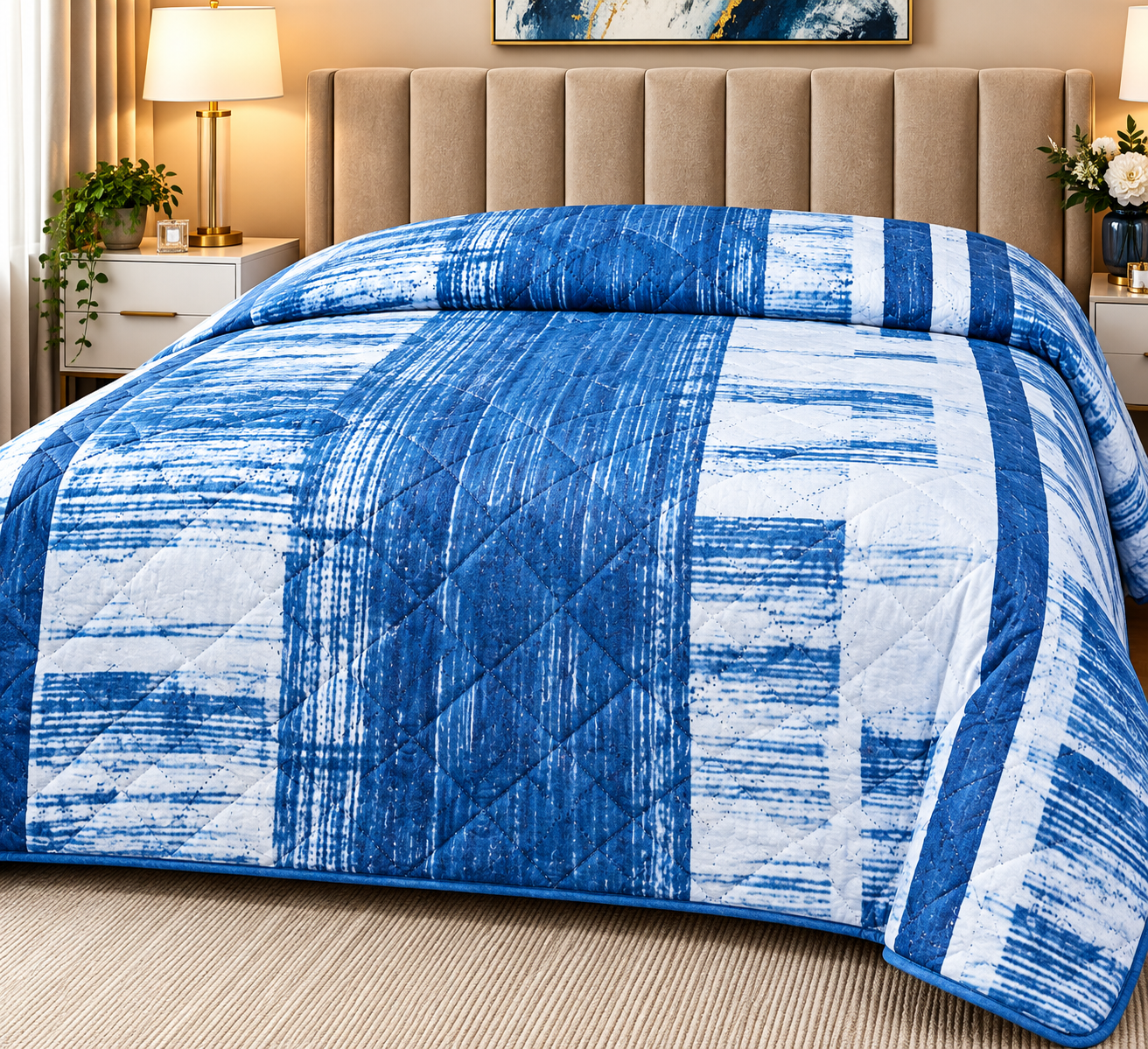 Pierre Cardin Le Intro Collection – Blue and White Microfibre Quilt