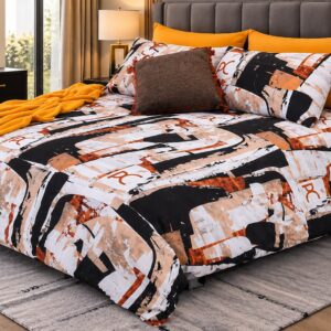 Modern Abstract Duvet Cover 3PCs Set – Black, Rust & Beige KENON